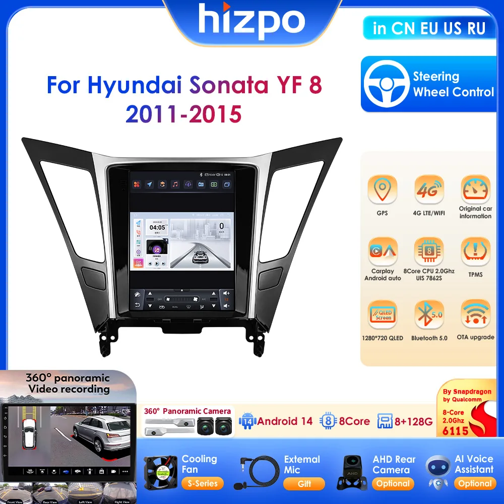 9,7-Zoll-Android-14-Wireless-Carplay-Stereoanlage für Hyundai Sonata YF 8 2011-2015 Autoradio Multimedia-Player GPS-Navigation 4G BT 2-Din-Auto