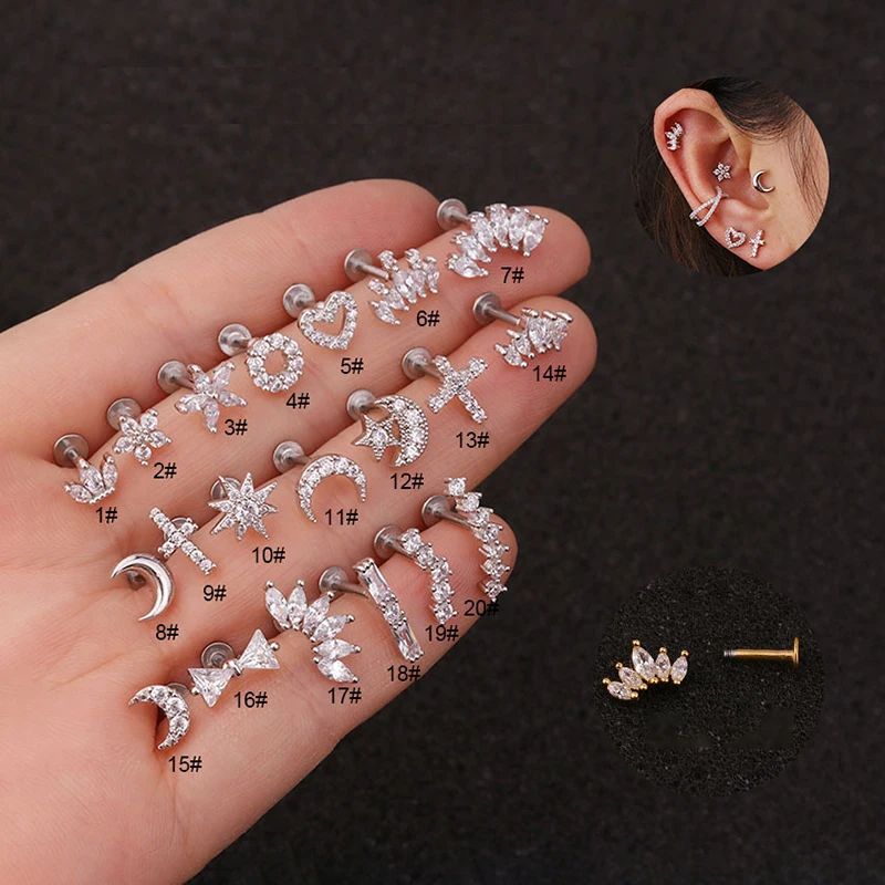 Boucle d'Oreille en Acier Inoxydable pour Femme, Piercing Tragus, Labret, Cartilage, Dos pio, Helix, Cadeau Exquis, 1 Pièce