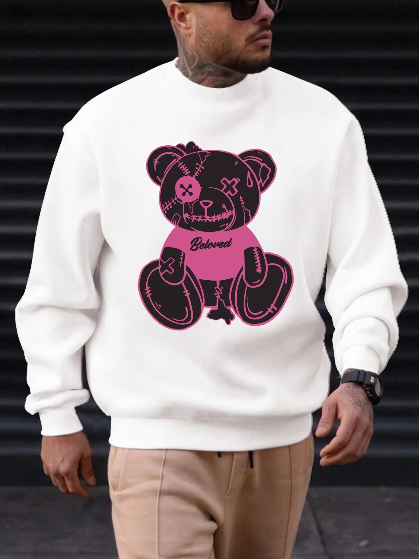 

2025 New Sweatshirt For Men's Bear Pattern Printing Cotton Round Neck Fashion Casual High Quality Daily Top Clothing