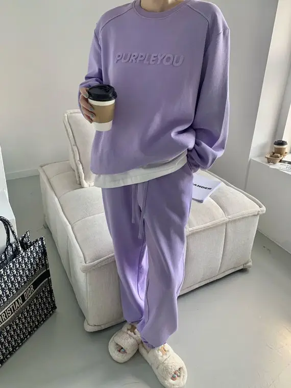 Damen 2026 Neuer Lila Sportanzug Frühling und Herbst Lässiger Modestil Lockerer Langarm-Pullover Oberteil und Hose 2-Teiliges Set – Detail 9