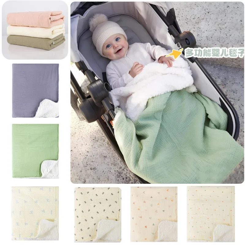 

Повседневное двустороннее детское одеяло из овечьего флиса, очень толстое фланелевое одеяло для коляски, двусторонний плюшевый чехол на автокресло для младенцев