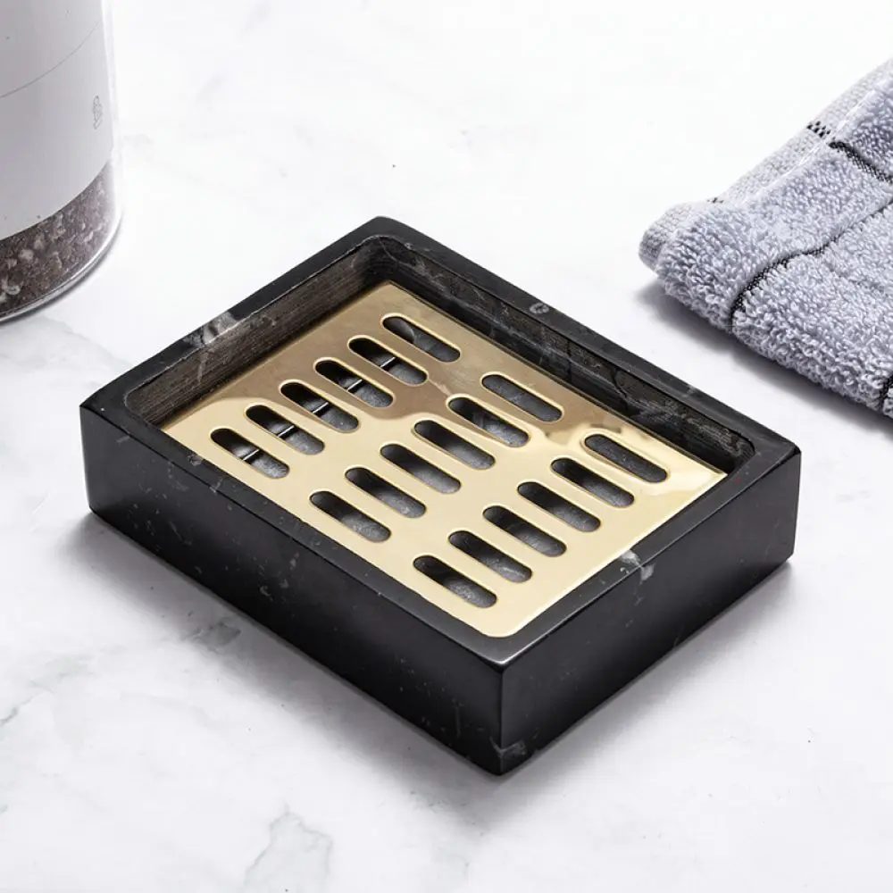Premium Marble Soap Tray With Stainless Steel Holder Bathroom Countertop Drainage Soap Dish For Home Decor Tool