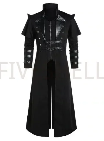 Vintage Men\'s Gothic Steampunk Long Jacket Trench Coat Retro Medieval Warrior Knight Overcoat Male Victoria Long Coat Plus Size