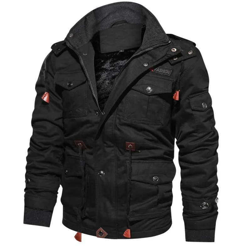 Blouson aviateur à capuche pour homme, manteau épais en peluche, vêtements de travail moyens et longs, grand coton, automne et hiver