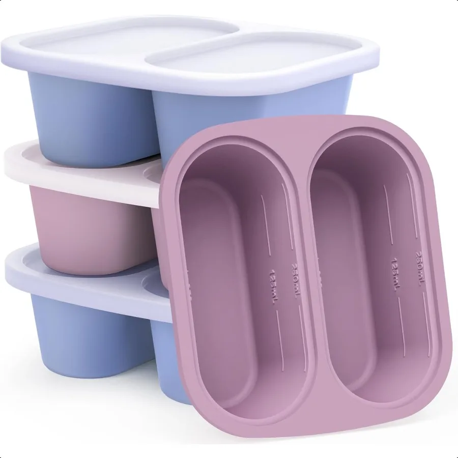 

Silicone Soup Freezer Molds: 1 Cup Silicone Freezer Trays with Lid 4 Packs Easy Release Soup Freezer Containers 250ml 125ml Por