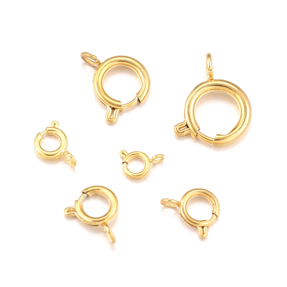 10 stücke Edelstahl 18K Gold Frühling Ring Verschluss Mit Open Jump Ring verbindung Zubehör Für Schmuck DIY Erkenntnisse komponenten