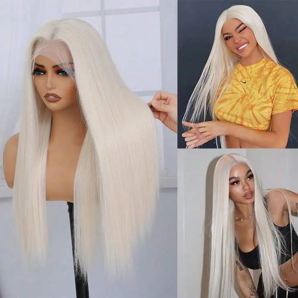 Platinum Blonde Lace Front Wig for Women 26 Inch Straight 13*4 Natural Lace Wigs High Quality Synthetic  Heat-Resistant  Cosplay