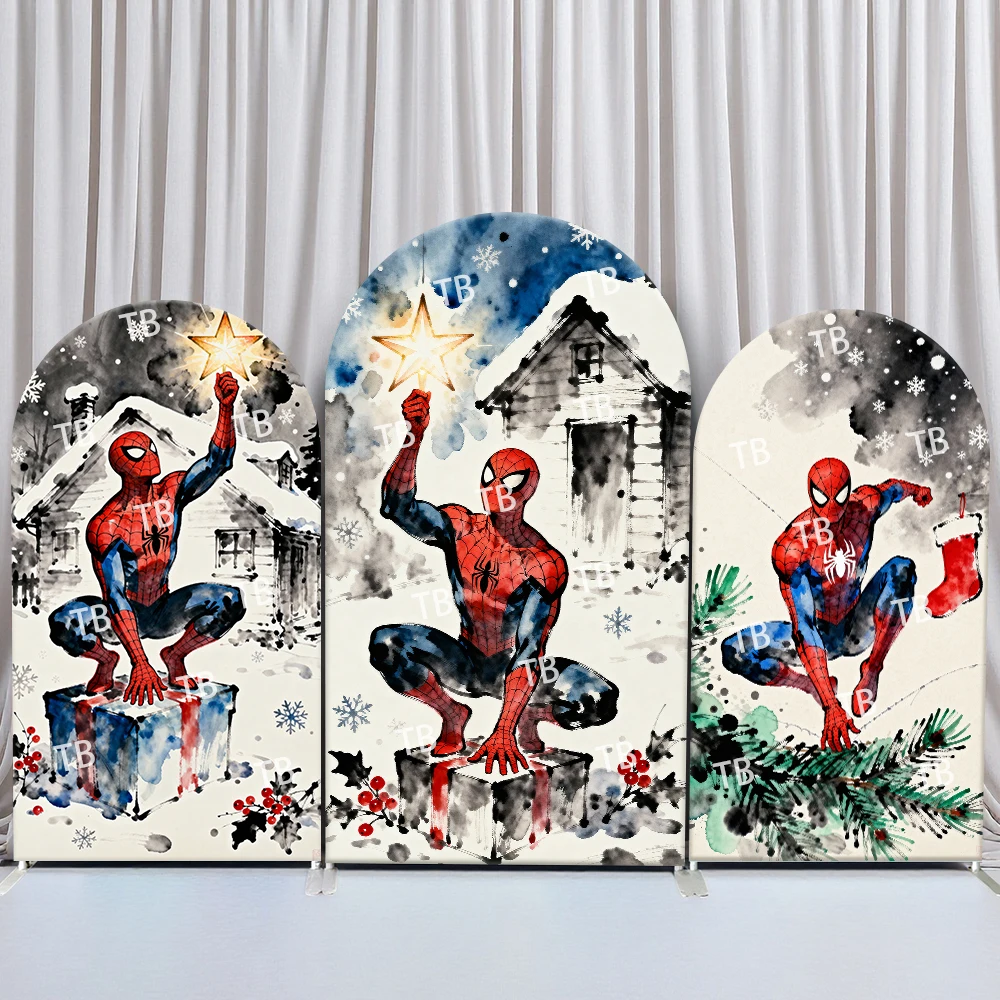 

Spider-Man Arch Backdrop Cover Watercolor Christmas Festive Art Style Birthday & Baby Shower Party Photo Booth Decor Props