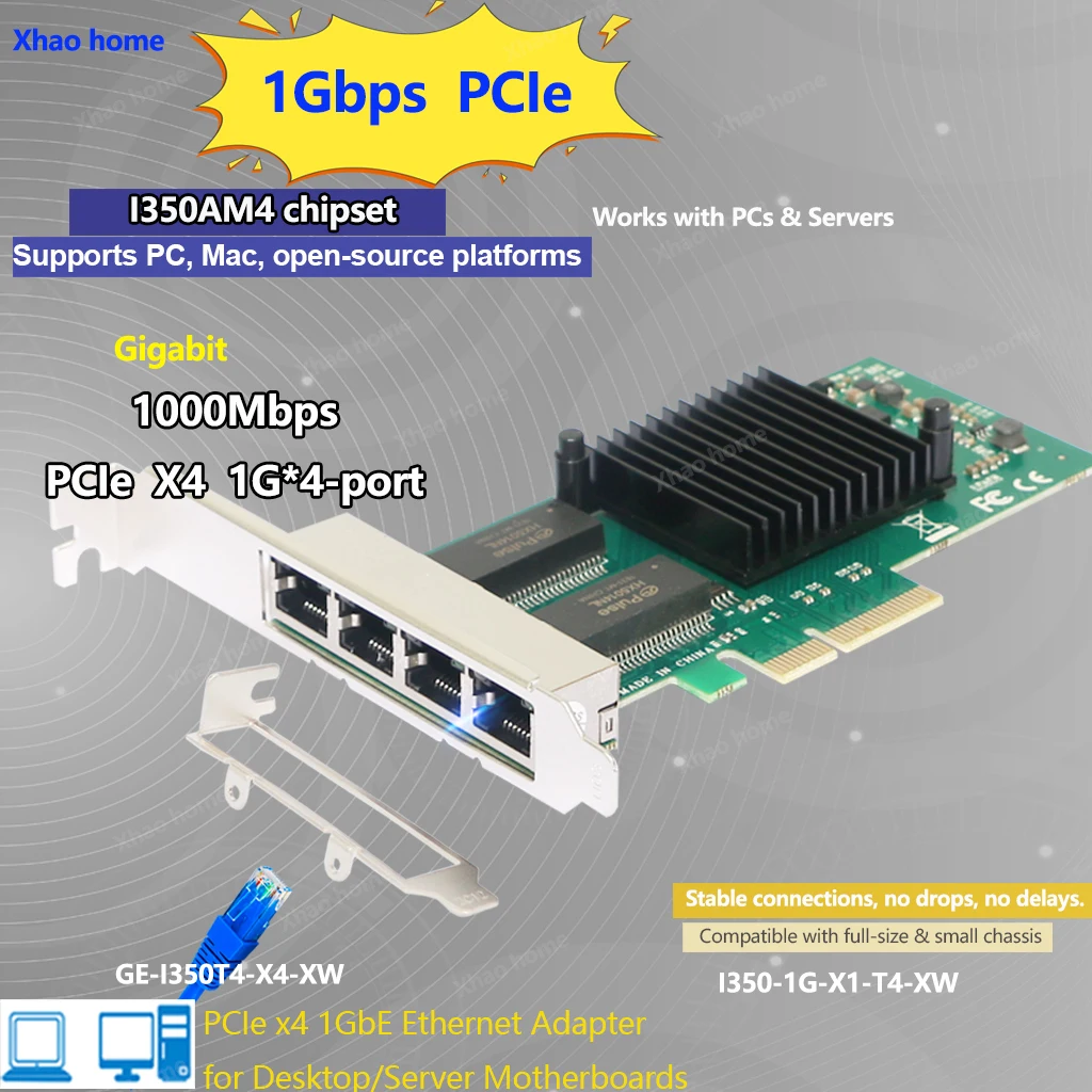 

For Intel I350-T4 PCIe X4 Gigabit Ethernet Card (4-Port) - Server/Desktop NIC with VLAN, WOL, Fiber Industrial Camera & Vision