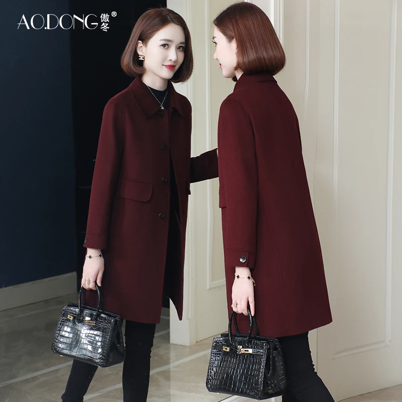 

High end double-sided plush coat for women, slim fit for middle-aged and elderly mothers, wool temperament coat for autumn and w