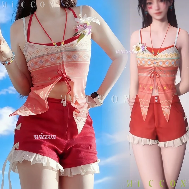 disfraz halloweeen Love And DeepSpace Player Mc Cosplay Swimming Beach Outfit Women Girls Adults Costume Red Caleb Coup