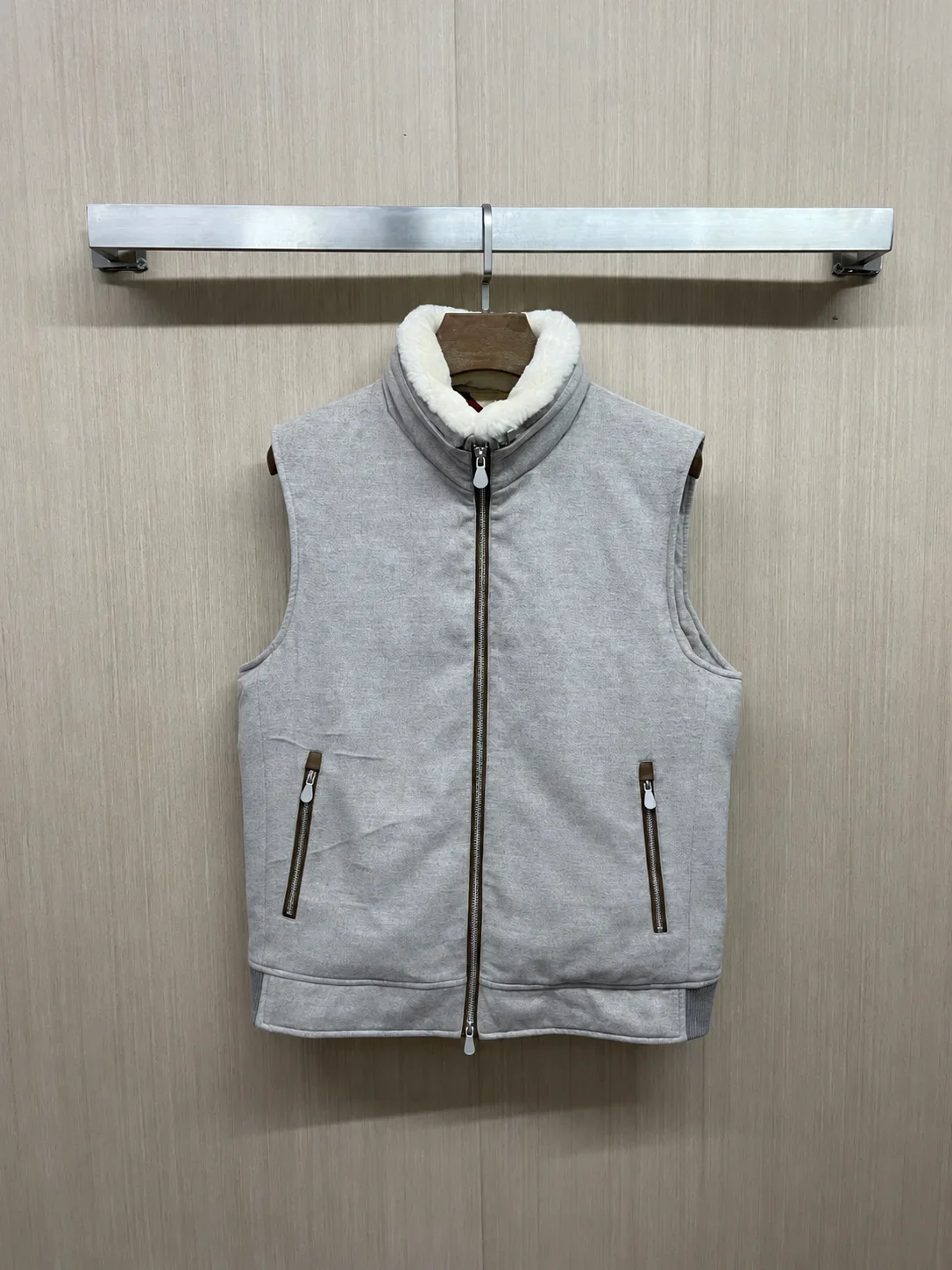 Italian BC wool blend lamb collar goose down vest