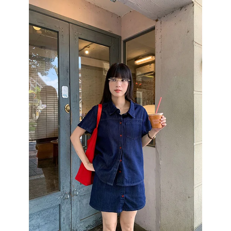 Benuynffy Retro Short Sleeved Denim Shirt Women 2026 Summer New Fashion Korean Loose Single Breasted Female Jeans Tops view 2