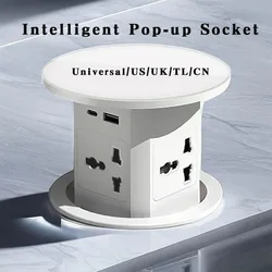 Intelligent Pop-up Socket White Color UNUS/UK/TL/CN Plug Adapter,Built-in,Hidden Installation Smart Retractable Socket With USB