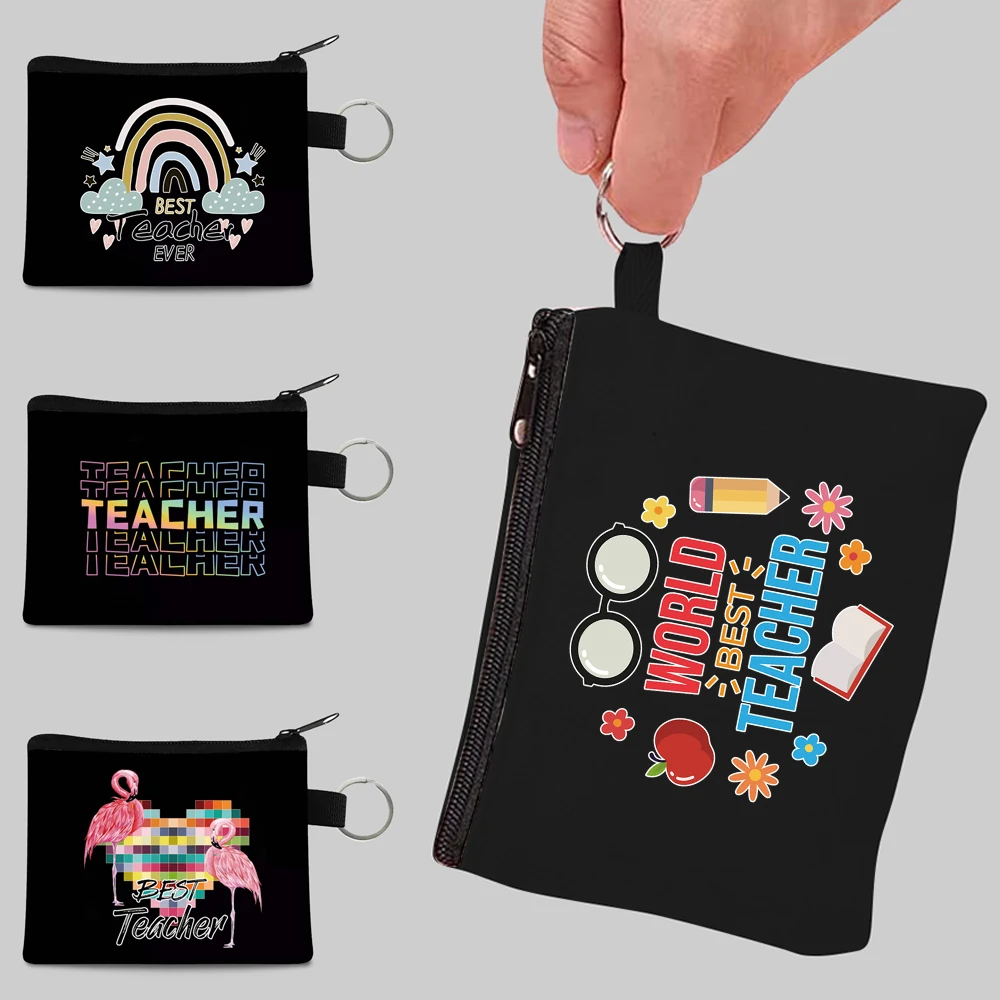 Mini Coin Purse Canvas Wallet Key Ring Card Case Student Storage Bag Teacher Print Ladies Fashion Cosmetic Bags Portable Wallet