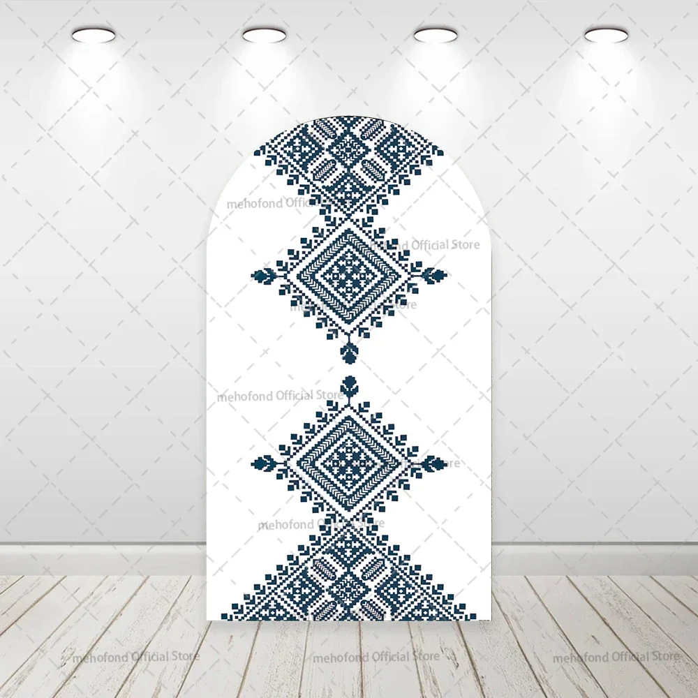 Mehofond Custom 2-Sided Pakistani Blue Embroidery Girl Birthday Bride Shower Wedding Cover Chiara Arch Background Decor Backdrop
