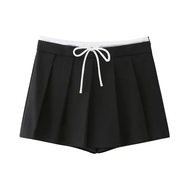 

BabYoung Spring Fashion Women Short Pants Black High Waist Bow Lace-Up Drawstring Pleat Shorts Female Casual Slim Culottes