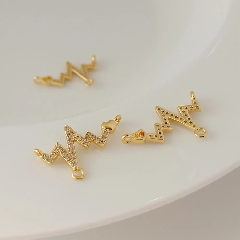 

14K Gold-plated Zircon Heartbeat Pendant, European and American Style Necklace with Double Rings, DIY Handmade Jewelry Accessory