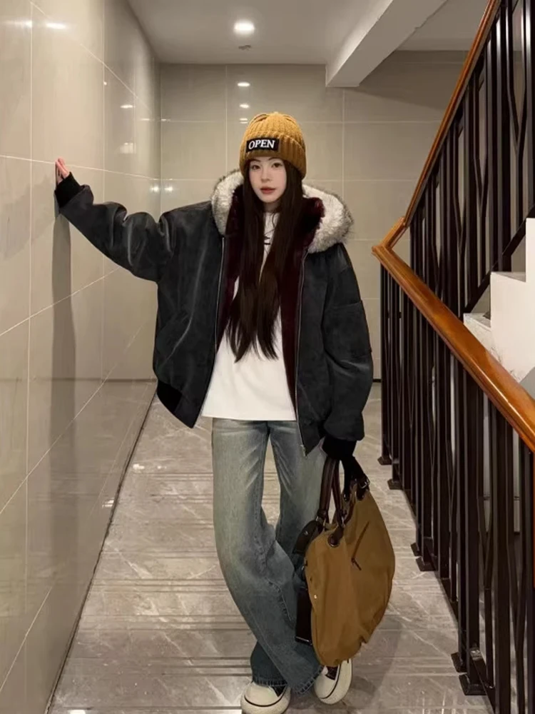 

Зимнее хлопковое пальто с капюшоном Thiened, мужское пальто в американском стиле с меховым воротником, молодежное теплое пальто-стойка с застежкой-молнией