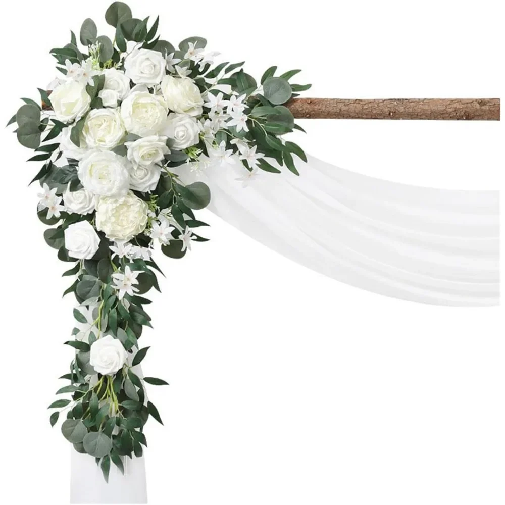 Bruiloft Boog Bloemen Kit, 2 Stuks Bloemstuk, 1 Stuks Stof Drap, Voor Huwelijksceremonie Boeketten En Receptie