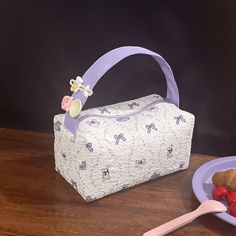 Sweet Cute Bubble Purple Bow Bunny Hand-held Cosmetic Bags Large Capacity Travel Portable Women Storage Bags Makeup Pouch Gifts