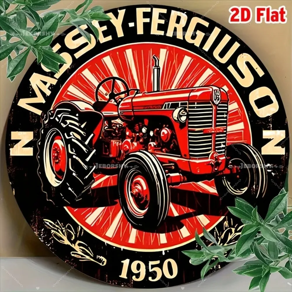2D Flat, Vintage Massey Ferguson Tractor Aluminum Wall Sign - Retro Red Metal Decor with 