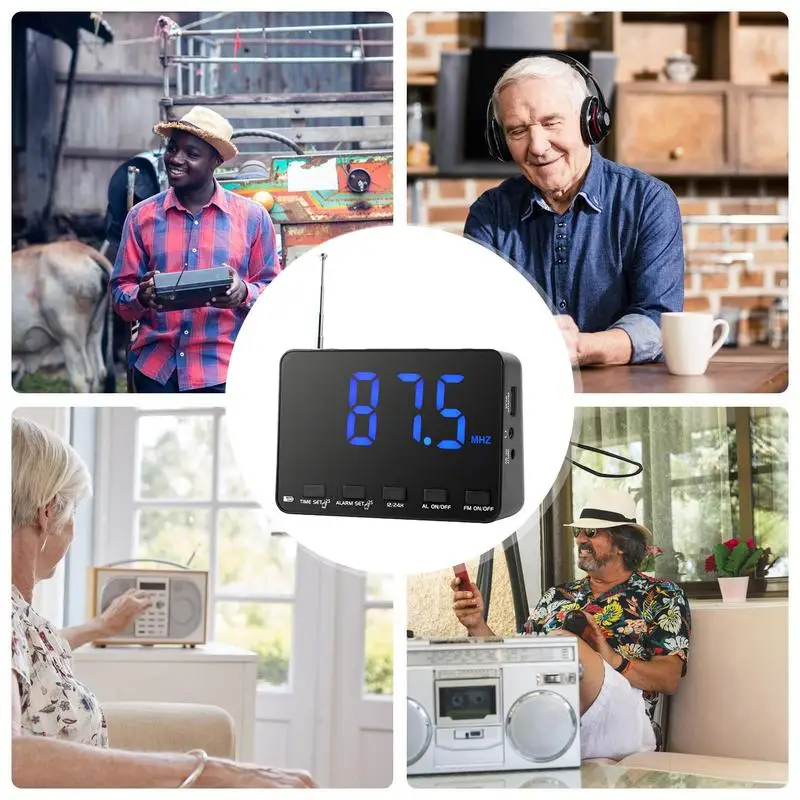 Radio despertador para dormitorio, Radio FM, reproductor de reloj despertador FM multifuncional para dormitorio, hogar, adolescentes, niños, adultos, niñas, vida diaria