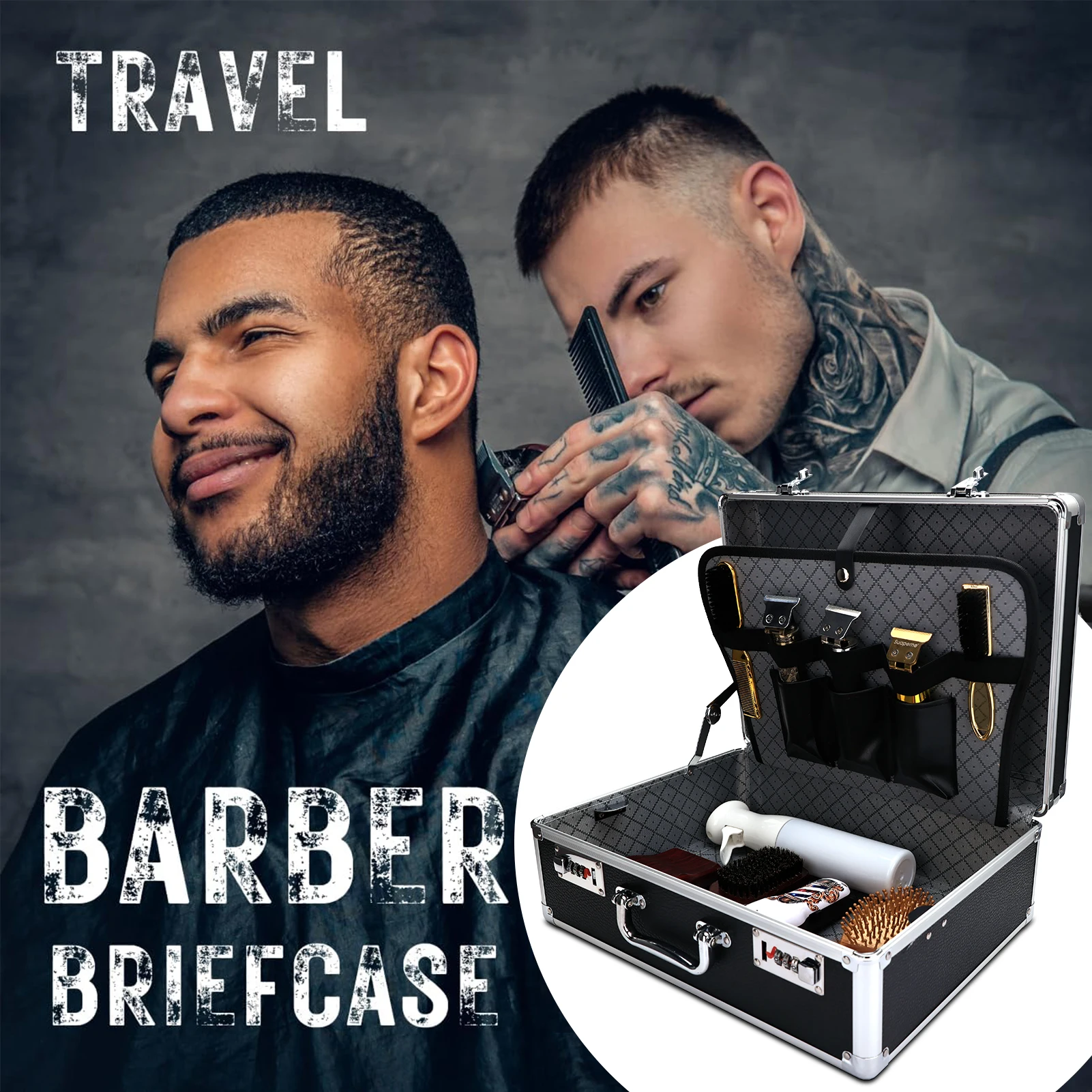 Black Aluminum Travel Case for Barber Tools