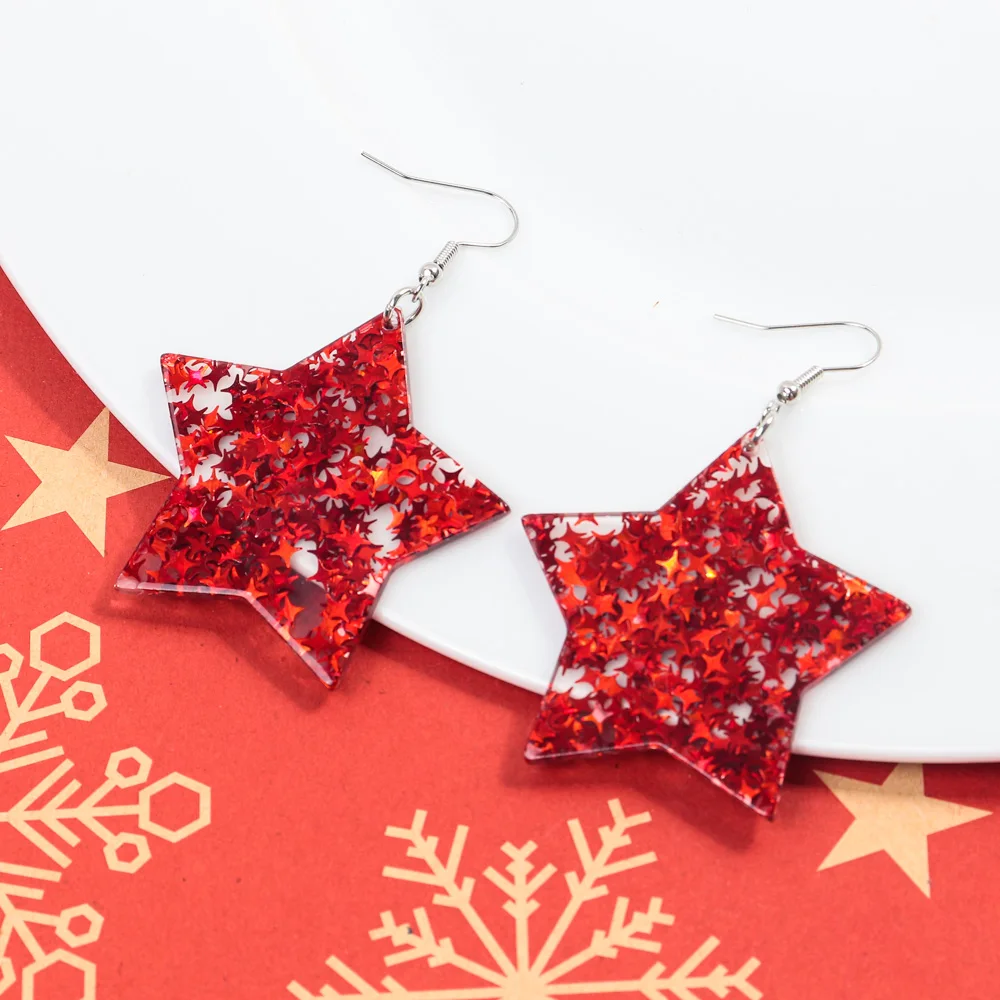 4pair/set Merry Christmas Sequin Star Acrylic Earrings for Women New Glitter Colorful Pentagram Earring Party Jewelry Sets Gifts