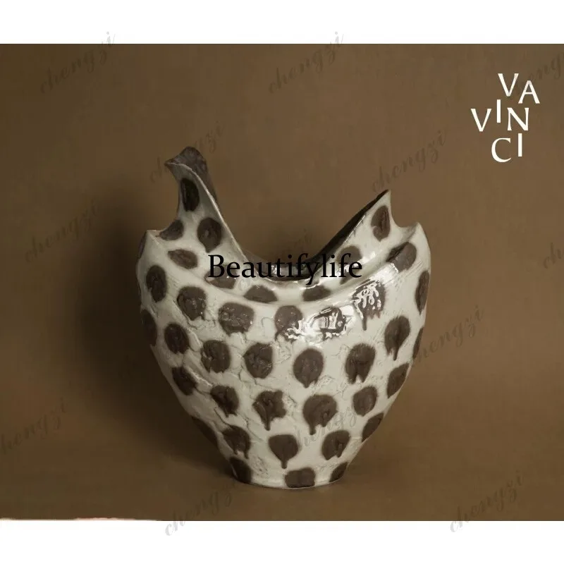 Chinese Handmade Polka Dot Ceramic Vase Ornament Living Room Dining Table Advanced Creative Flower Arranger