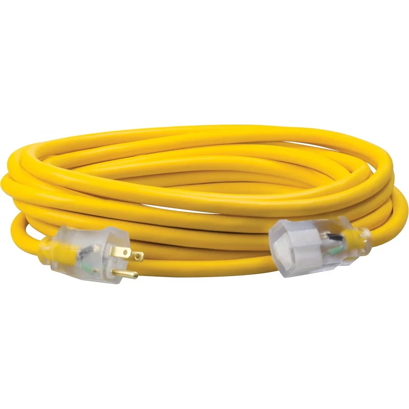 

01687 25-Foot 12/3 made in America Insulated Outdoor Extension Cord with Lighted End, 3-Prong, Yellow