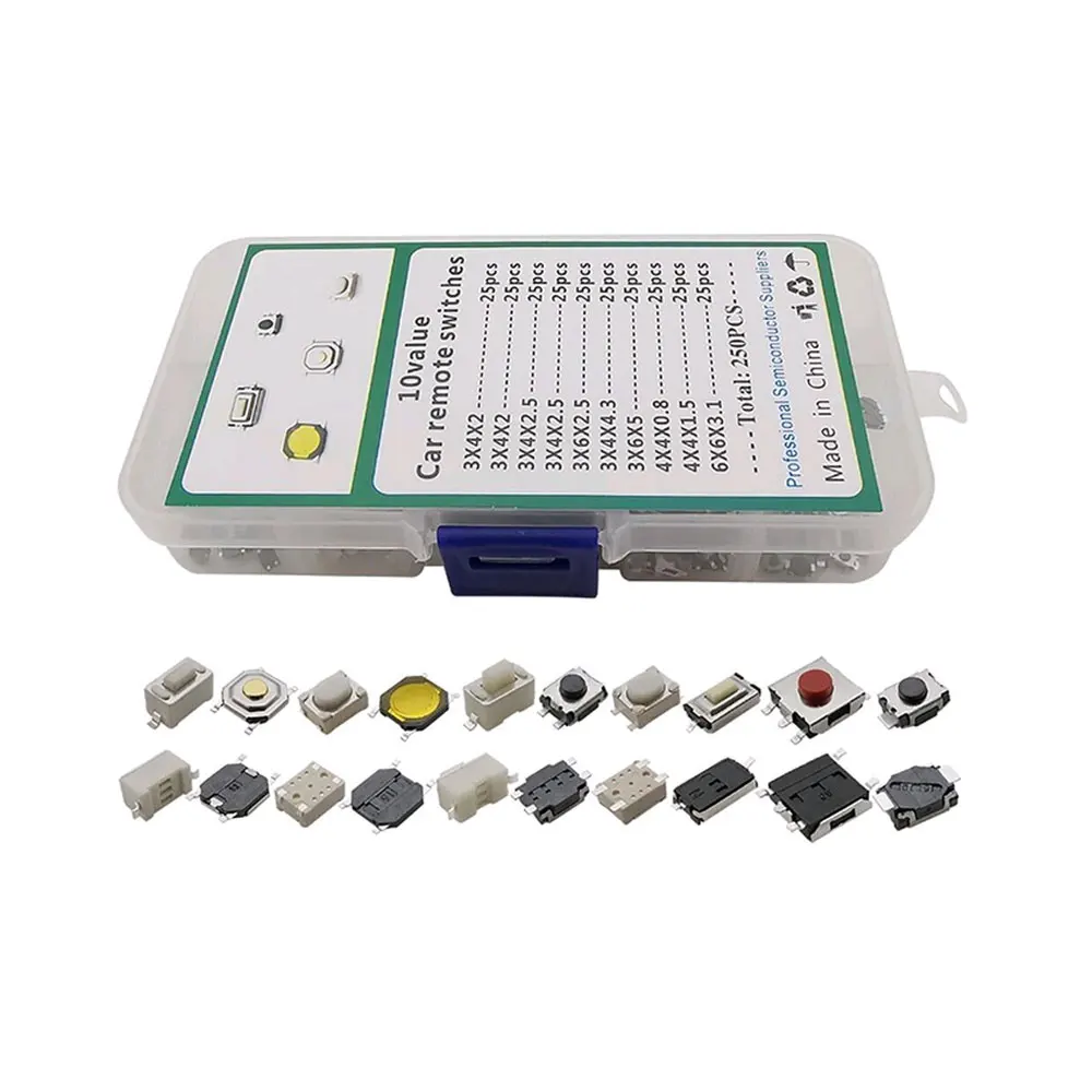 250 Pcs/1 Box Universal 10 Types Car Remote Control Tablet Actile Push Button Switch Car Keys Button Touch Microswitch with Box