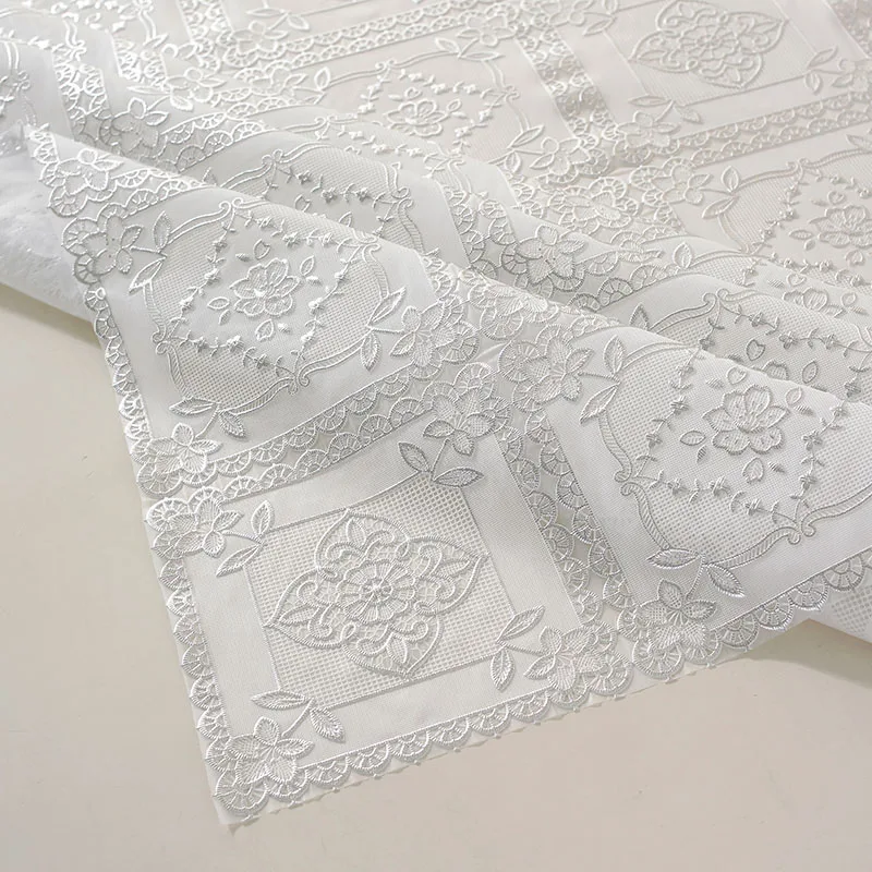 PVC Lace Tablecloth Waterproof Washable and Erasable Table Linen Tea Table Cloth Rectangular Table Cover Silvery