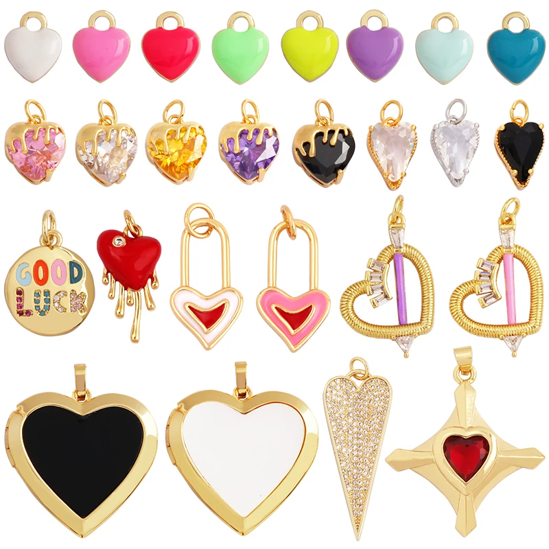 

Модная эмалированная подвеска в форме сердца с цирконом, позолоченный цвет 18 карат, ожерелье, браслет ручной работы, ювелирные изделия, аксессуары, M69