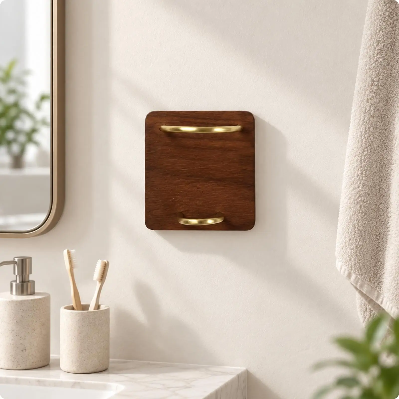 Wooden Wall Mounted Storage Rack with Raised Metal Rods Open Shelf Organizer for Beauty Gadgets Grooming Supplies Bedroom