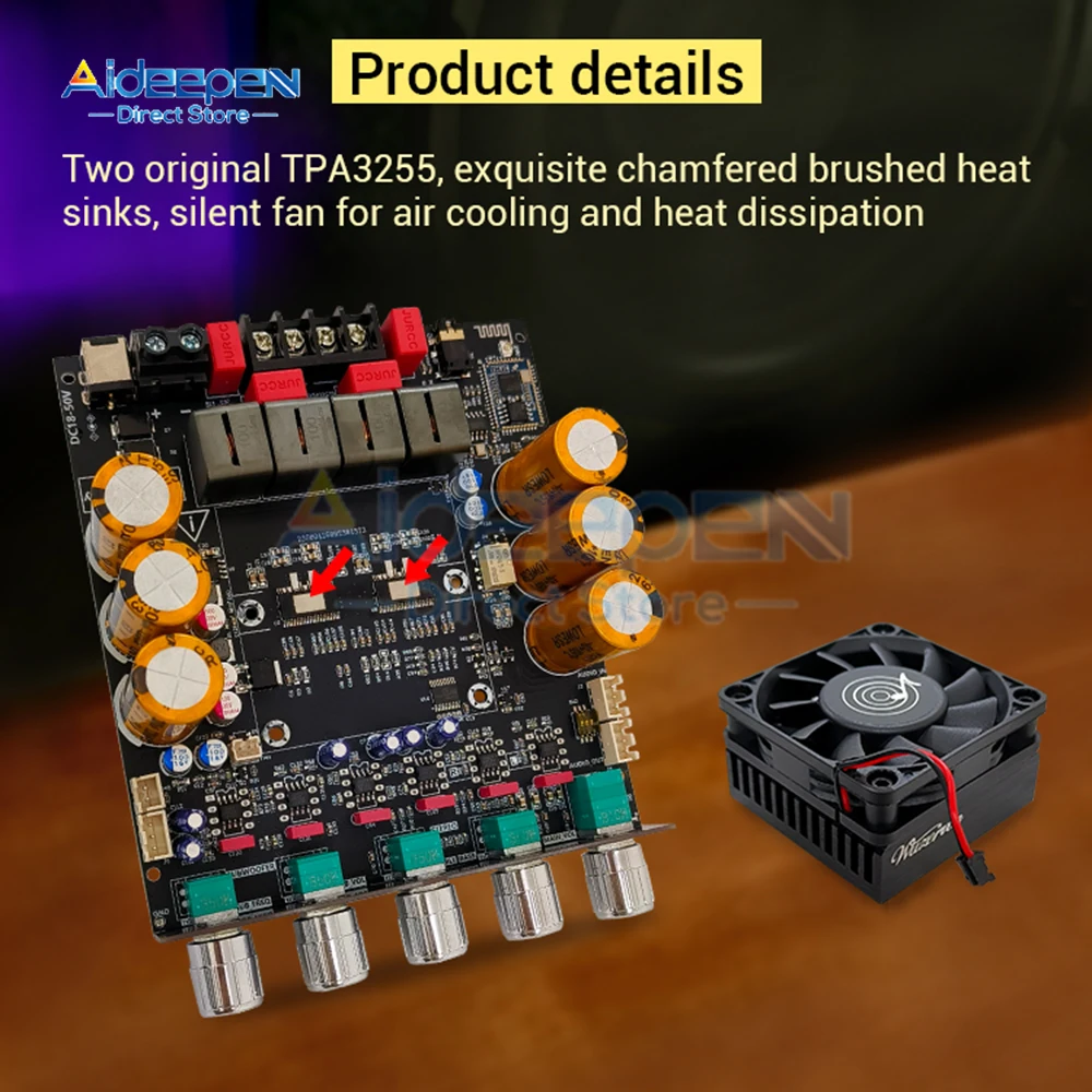 ZK-SUB1200Q بلوتوث مكبر للصوت مجلس 600WX2 المزدوج TPA3255 رقائق APTX-HD فك مضخم الصوت لأنظمة عالية الدقة 2.1 قناة