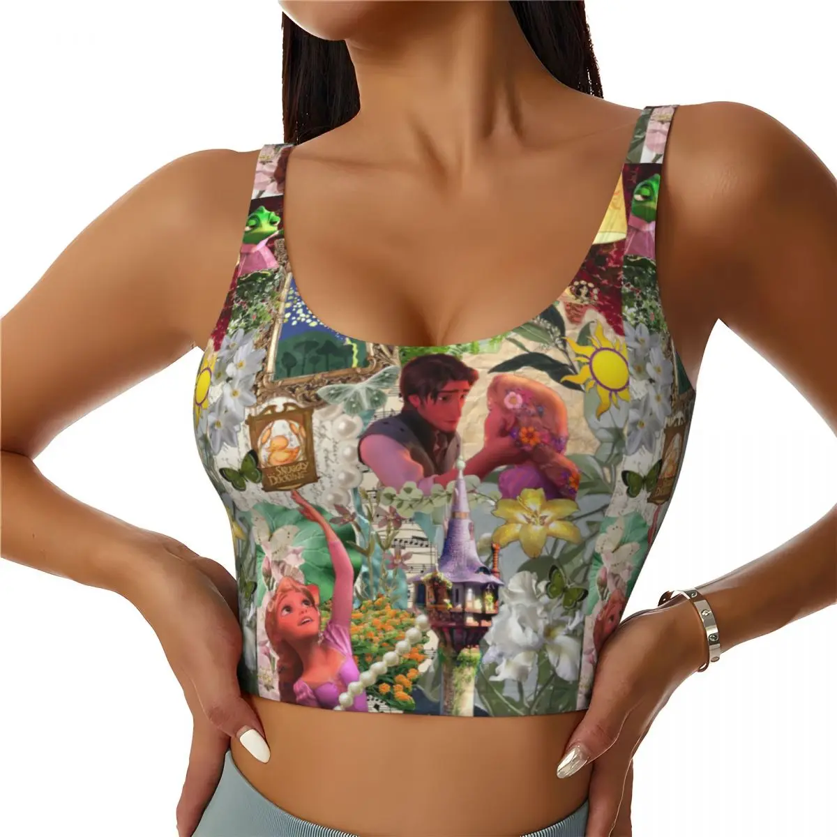 

Custom Tangled Cartoon Pattern High Impact Sports Bras Women's Seamless Workout Running Crop Tank Tops