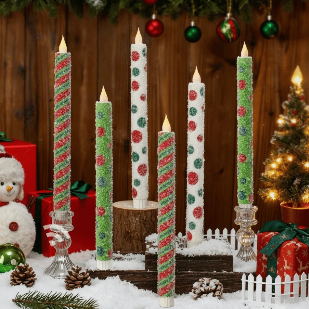 6pcs Macaron Glitter Electronic Candles Macaron Color Realistic Flame LED Candles Christmas Simulation Flame