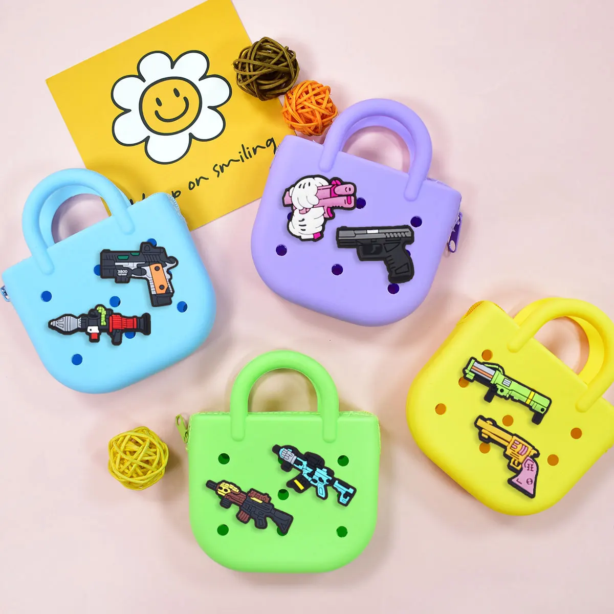 Cool Weapon Series Shoe Charms PVC Removable Clog Shoe Decor Pin Gun Grenade Pattern DIY Shoe Buckles Fashion Sandals Decoration