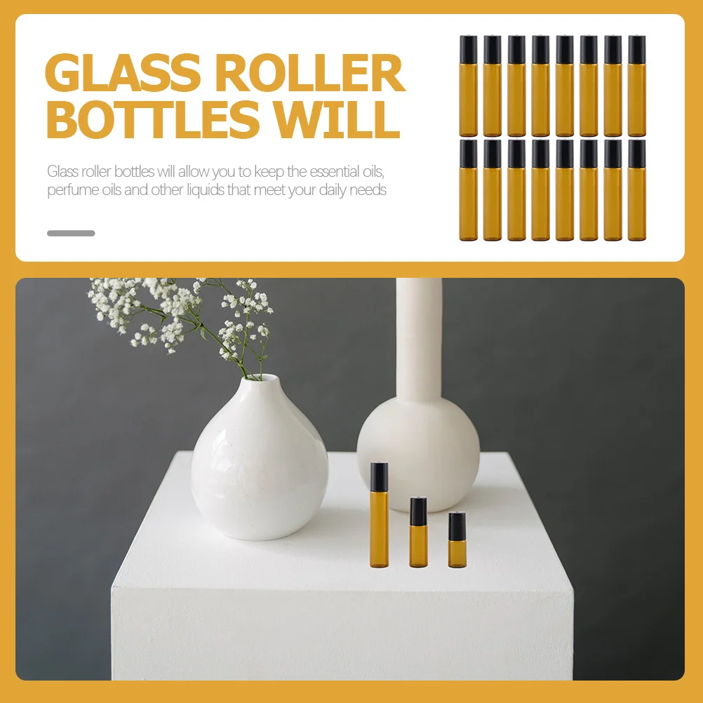 

10Pcs Glass Roller Bottles Refillable Essential Oil Travel Size Leak Proof Roll on Bottles for Perfumes Skincare
