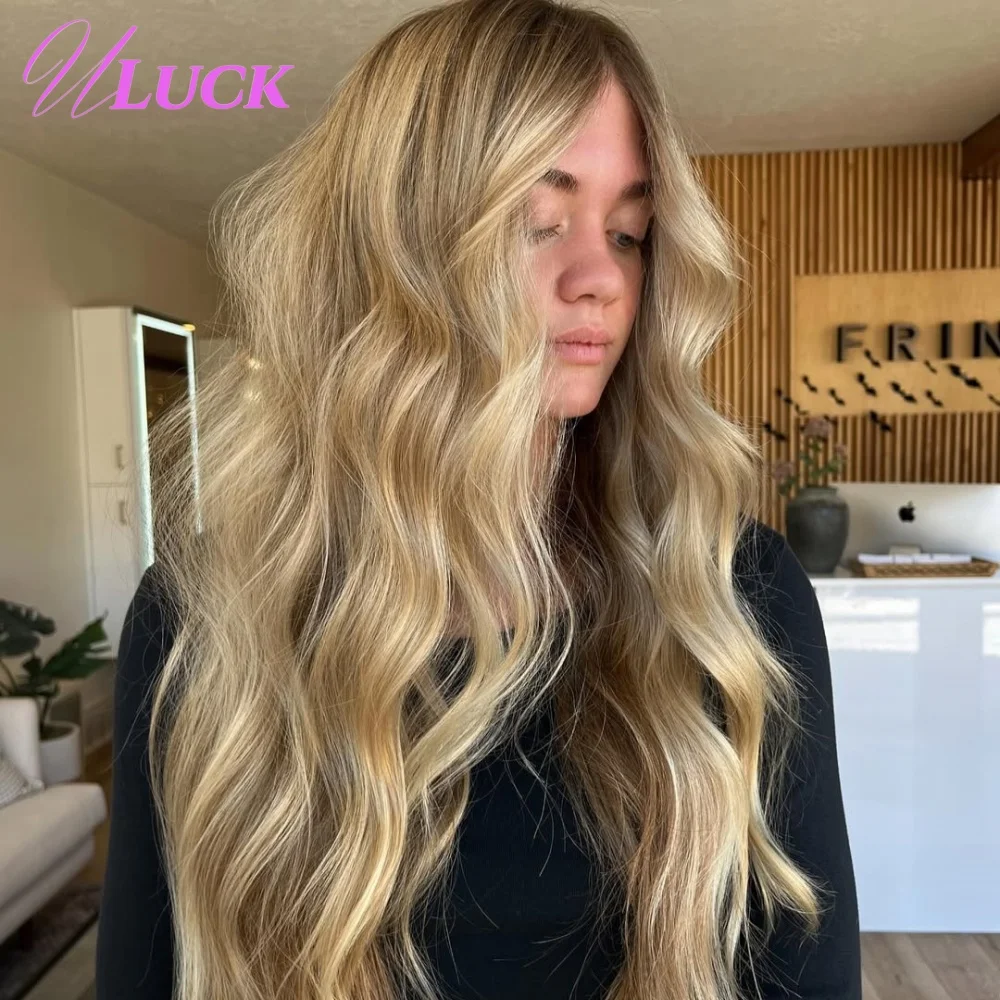 

Uluck Ash Blonde 13x6 Lace Frontal Wigs Brazilian 100% Remy Human Hair Wigs Pre Plucked Body Wave Hair Wigs Wear To Go For Women