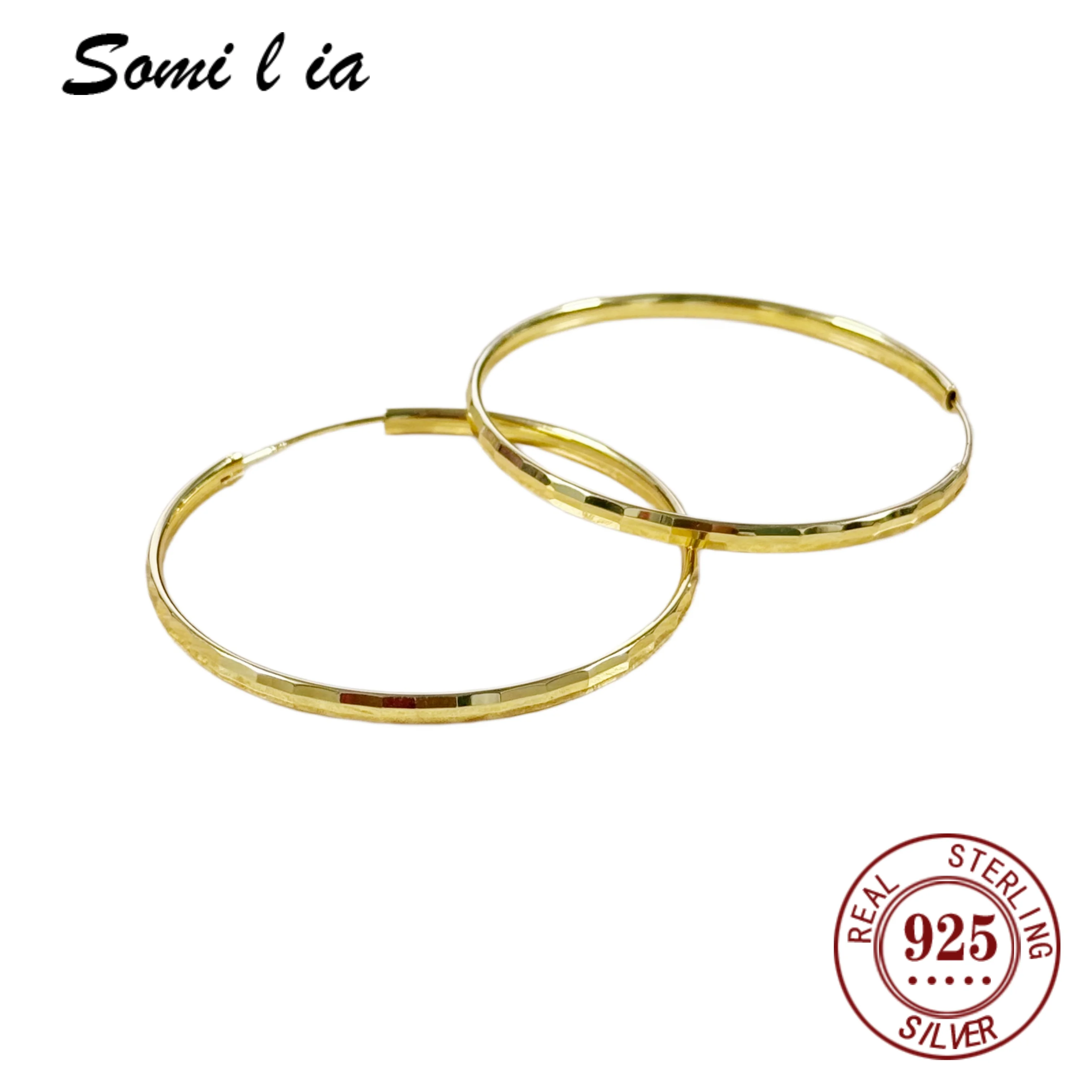 SOMILIA New Best seller Simple and Elegant 925 sterling silver 30/40/50/60MM Big Circle square dazzling pattern Earring 5012