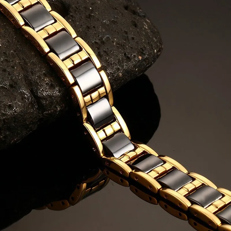

Ikuinen Fashion Gold Color Ceramic Magnetic Hematite Bracelet Mens Ceramic Bracelet With Stainless Steel Wedding Jewelry For Men