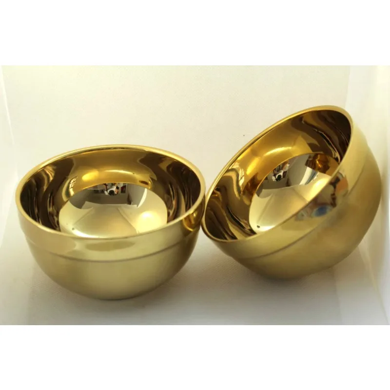 Bowls Kitchen Soup Noodle Rice  11.5cm Stainless Steel Thickened Double Layer Thermal Insulation  Gold Fruit Plate