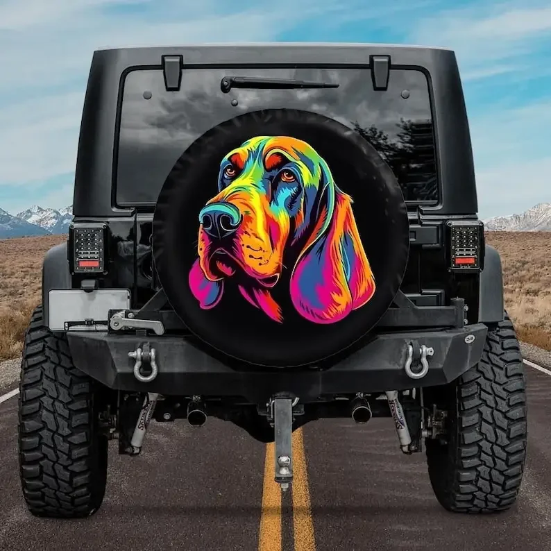 Bloodhound Tire cover for Jeep for Bronco, camper tire cover, Rainbow dog spare tire cover, bloodhound car accessories for women