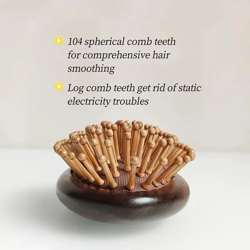 Hand-Carved Sandalwood Air Cushion Comb with Bamboo Bristles Cat-Shaped Wooden Hair Styling Comb Oval Scalp Massage Brush Comb