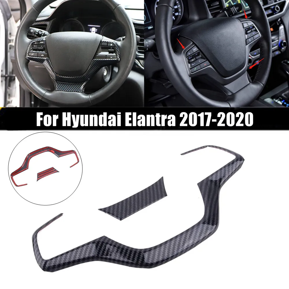 

For Hyundai Elantra 2017- 2020 ABS Carbon Fiber Style Interior Steering Wheel Trim Frame Cover Decor Car Accessories Adhesive