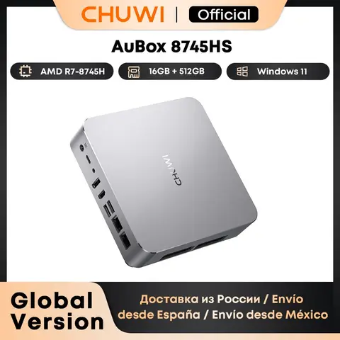 CHUWI AuBox Mini PC AMD Ryzen 7 8745HS 16GB DDR5 512GB SSD Windows 11 Pro 4K Display AI-Link WiFi 6 BT 5.1 Extend M.2 1T*2