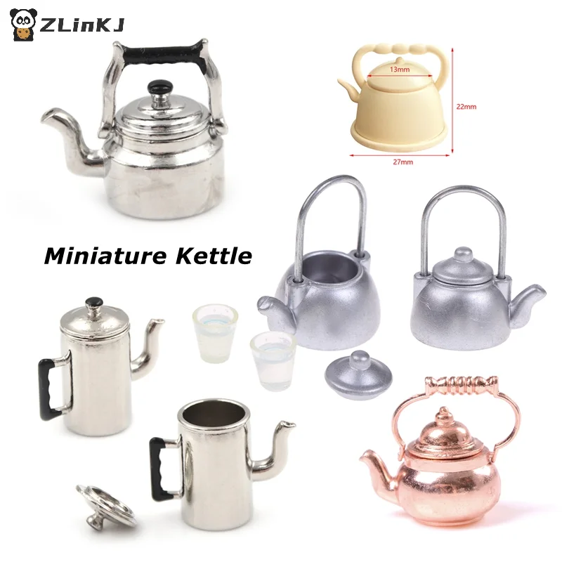 ▶1PCS 1:12 Miniature Teapot Tea Kettle Dollhouse Kitchen Food Accessories Dolls House Kitchen Furniture Teapot