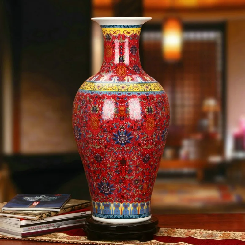 

Flower Rose Vase for Home Decor Ceramic Big Porcelain Luxury Decoration Tall Chinese Rustic Antique Glaze Vases